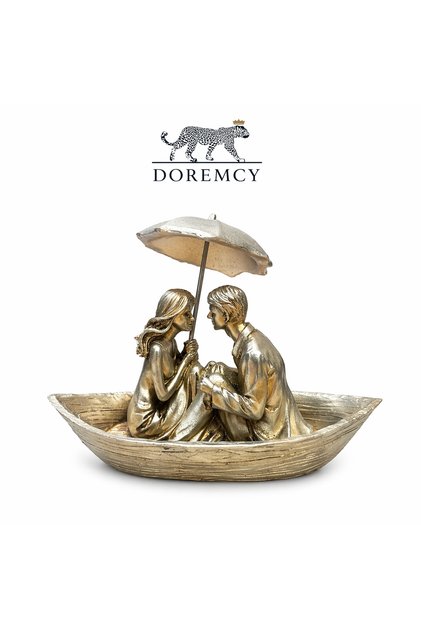 Sevgili Biblo Sandalda Şemsiyeli Aşıklar Heykeli Dekoratif Hediyelik 22x20 cm