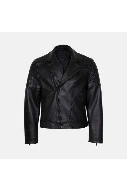Men's Black Quilted Stitched Leather Biker Jacket