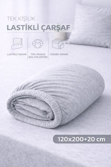 Çethome Cotton Gray Elastic Single Bed Sheet 120*200 cm