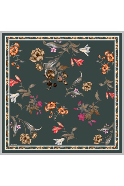 Iris Pattern Twill Silk Scarf - Smoked