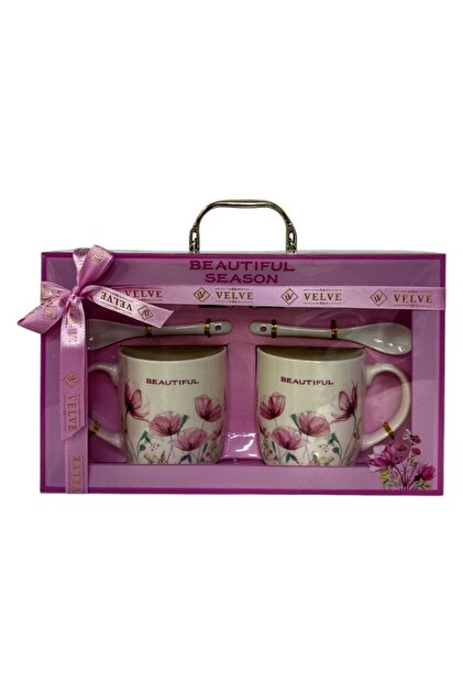 Set 2 cani ceramice Beautiful Season cu lingurite si farfurii