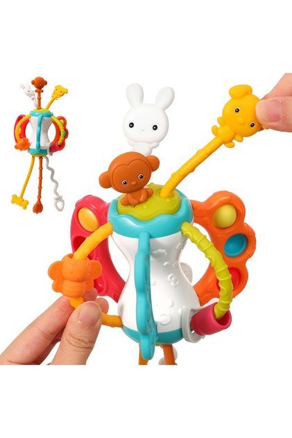 Montessori Sensory Travel Toys,Silicone Pull String,for Babies 6-12 Months,Toddlers 1-3 Years Old,Airplane and Car Seat Activities