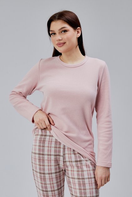 Women's Cotton Pajama Set Long Sleeve Plaid Bottom Comfortable Home Wear Winter Pajamas