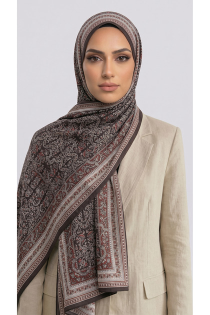 Petra Patterned Cotton Shawl - Brown