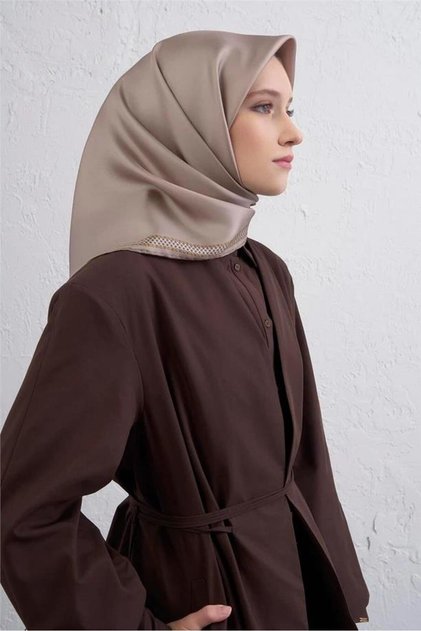Sura Pure Silk Scarf Ist 9444- 36 Mink Plain Pattern