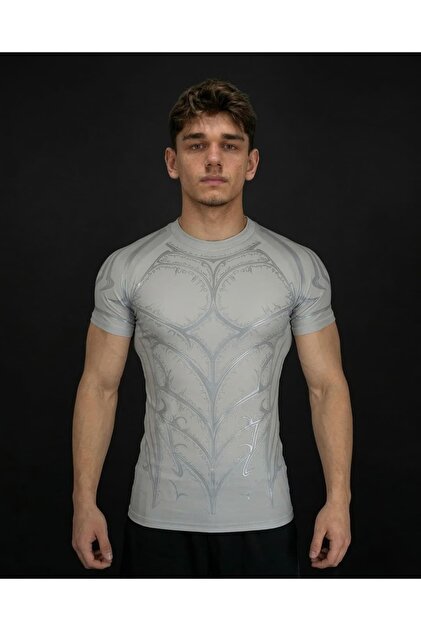 Tricou cu gât rotund Titan Compression (GRI) Slim, alb, unisex, pentru tineri