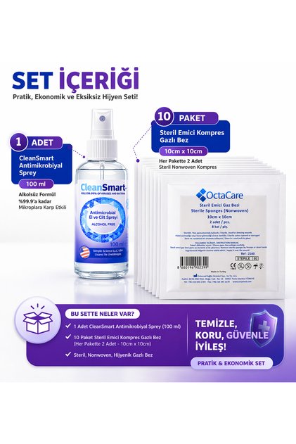 Steril Gazlı Bez 10x10 cm 2’li 10 Paket Nonwoven Kompres | Dezenfektan ve İlk Yardım 100 ML