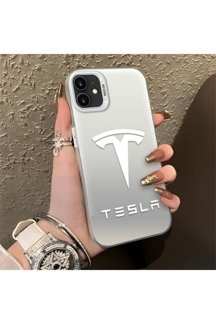 iPhone 12 Compatible Silicone Edge Hard Back Anti-Fall Phone Case Tesla Patterned