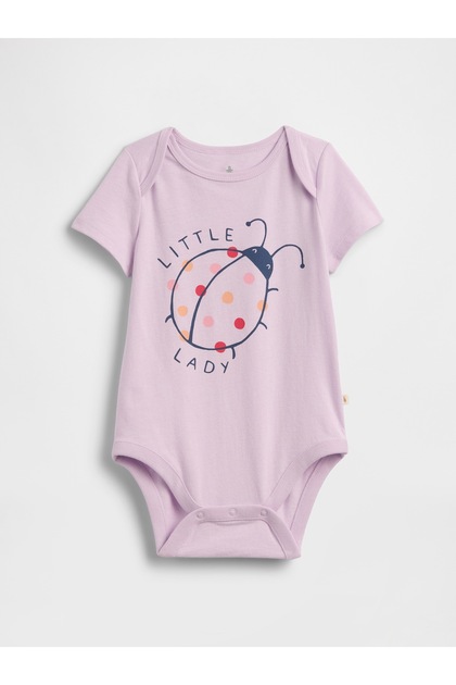 Bebek Mor Grafik Baskılı Bodysuit