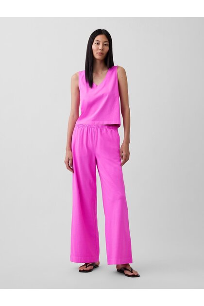 Kadın Pembe Örgü Wide-Leg Pantolon
