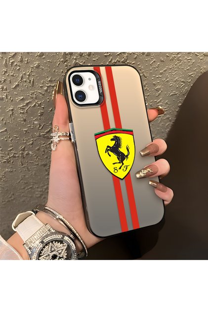iPhone 12 Compatible Silicone Edge Hard Back Anti-Fall Phone Case Ferrari Patterned