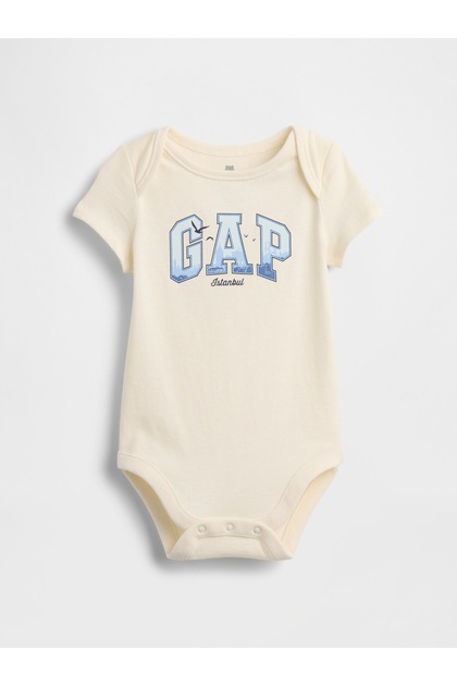 Bebek Kırık Beyaz Organik Pamuk Logo Bodysuit