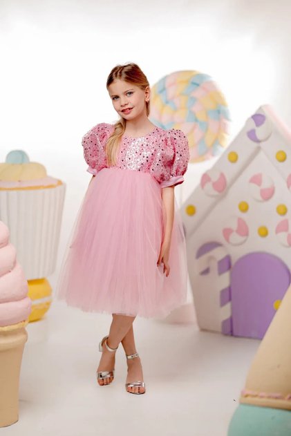 Pink Dress with Sequins and Pearls