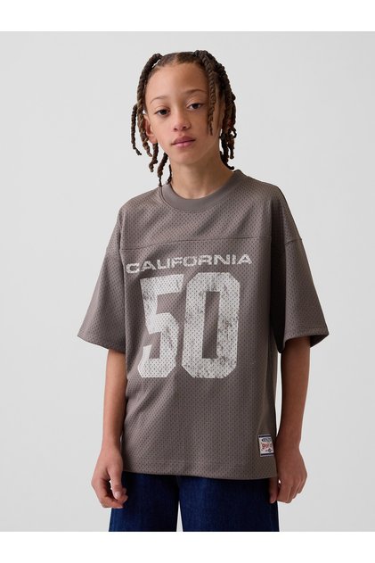 Erkek Çocuk Kahverengi Mesh Oversized Grafik Jersey T-Shirt