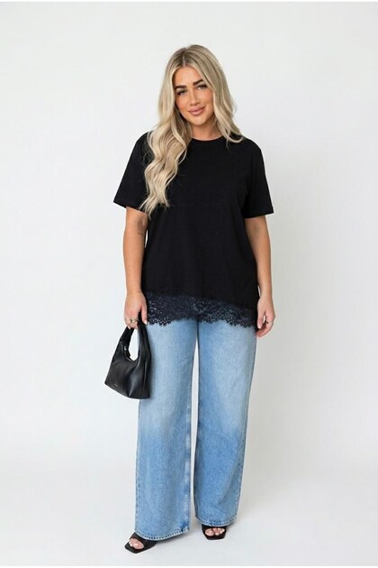 Women's Plus Size Short Sleeve T-Shirt with Lace Detail at Hem 2036-26