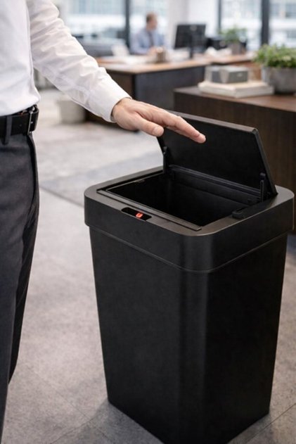 50 Litre Kızıl Ötesi Sensörlü Otomatik Çöp Kovası Ofis Mutfak Banyo Çöp Kovası Siyah