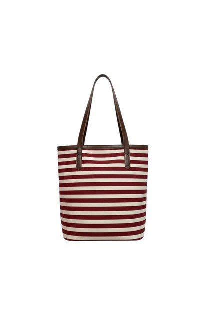 Striped Canvas Shoulder Bag with Leather Strap Beach and Casual Bag