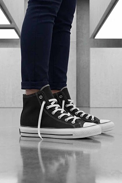 Unisex Black Canvas High-Top High-Top Fabric Sneaker Shoes