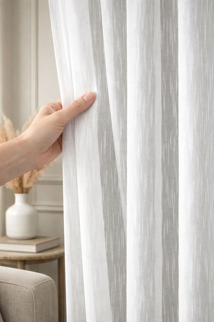 Shantuklu Bamboo Model Tok Tulle Curtain, Wrinkle-Free, 1/2 Sparse Pleats, Ultra Flowing, Stylish Design