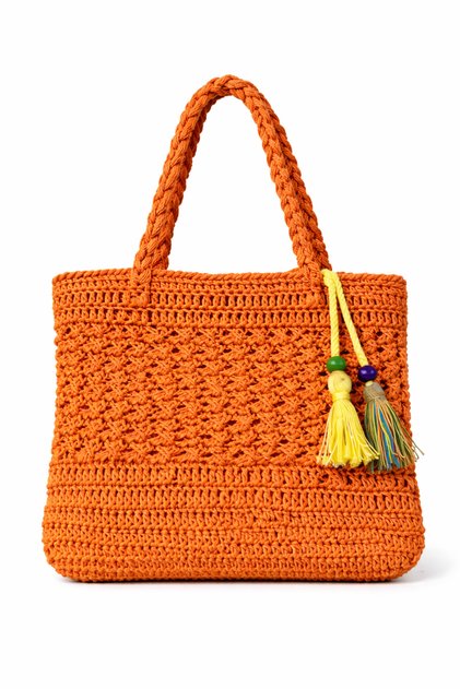 Bohemian Orange Hand Knitted Women's Shoulder Bag – Summer Large Size Handmade Bag