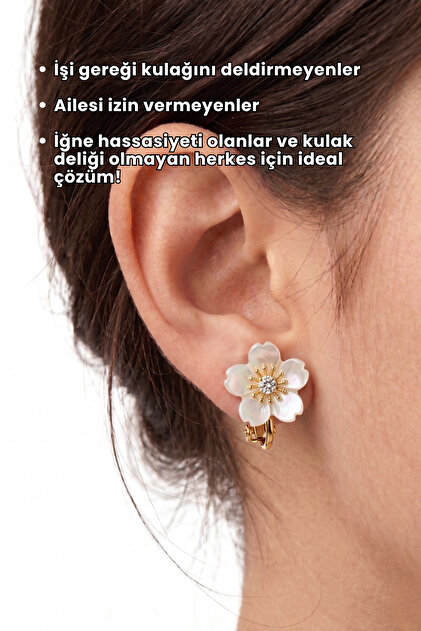 Elifsu Jewelry Premium Klips Küpe Papatya Zirkon Taşlı Tasarım