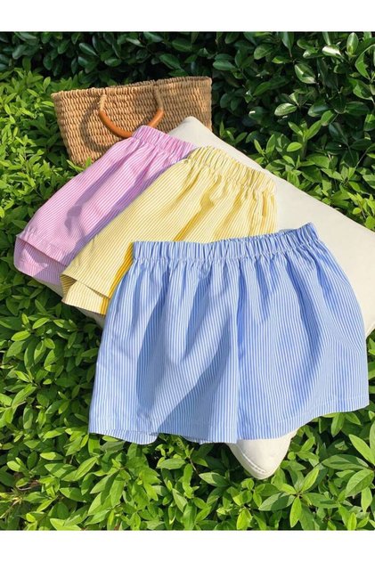 Girl's 3-Pack Striped Woven Fabric Shorts (Blue-Yellow-Pink)