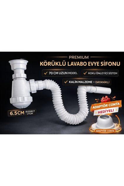 Körüklü Tahliye Taslı Lavabo Evye Sifonu | Depolu Gider Borusu Koku Önleyici