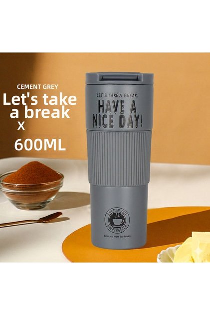 Motto Design 600ml Steel Thermos - Coffee Mug with Leak-Proof Lid and Non-Slip Body