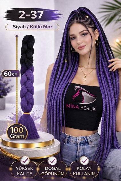 Păr sintetic unisex african pentru împletire, 100 gr. - Negru / Violet cenușiu