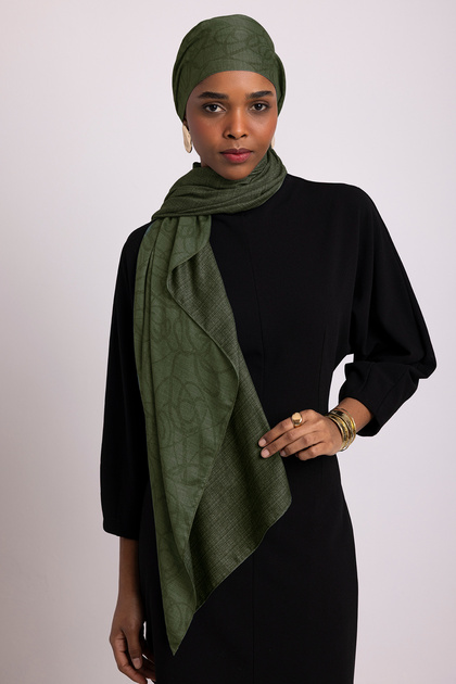 Şebnem Hattı Monogram Patterned Double-Sided Shawl - Khaki Green