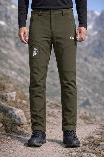 Sinwear Men's Khaki Winter Waterproof Windproof Outdoor Softshell Pants with Fleece Inside