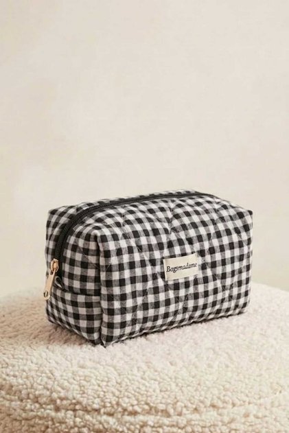 Black Gingham Patterned Travel Organizer and Makeup Bag 20X19 cm Large Size