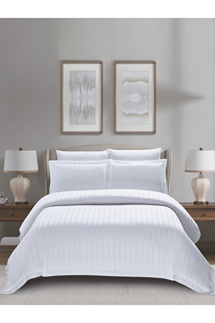 6-Piece Hotel Striped Duvet Cover Set, King Size 220x240 cm, Microfiber, Without Filler