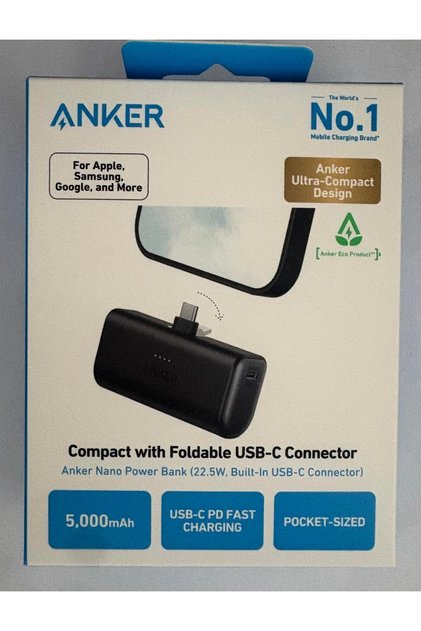 Nano Battery with Usb-C Foldable Connector - 5000 Mah - Black