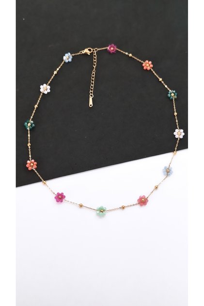 Colorful Floral Spring Garden Steel Necklace