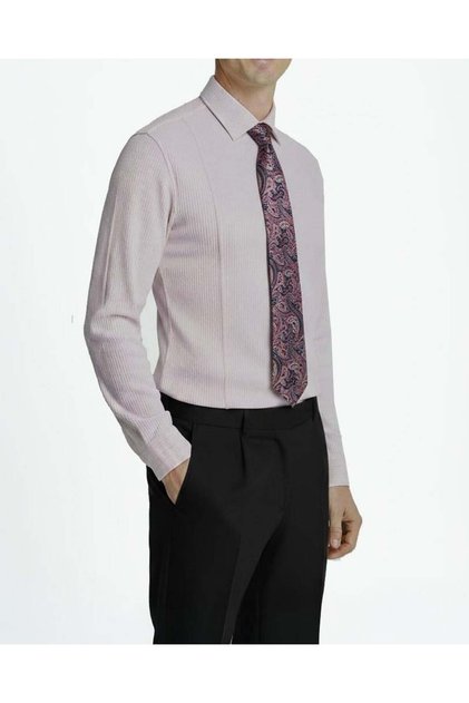 Italian Style S Slim Fit L Stretch Fabric Stripes Tie Collar Men's Shirt Purple T11926
