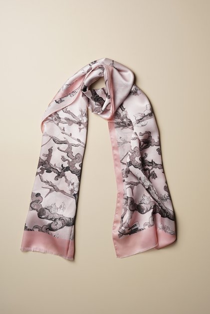 100% Silk Shawl Scarf (45X165 cm)-Vincent Van Gogh (Almond Tree Pink)
