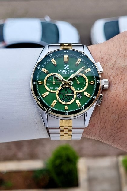 Kadranı Yeşil Kordonu Altın Metalik Renk 2 Yıl Garantili 44,5 Mm Erkek Kol Saati