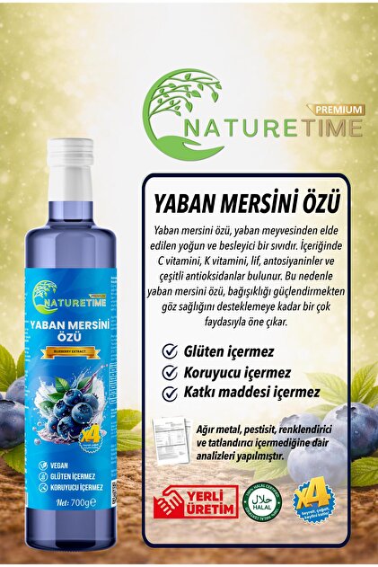 Naturetime Premium Yaban Mersini Özü 700 gr Glütensiz Katkısız