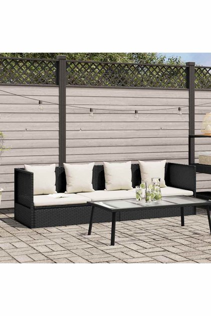 Garden Bed with Cushion & Pillows Poly Rattan Black