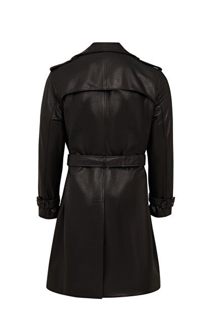 Derimod Bellingham Men's Black Oversized Leather Trench Coat