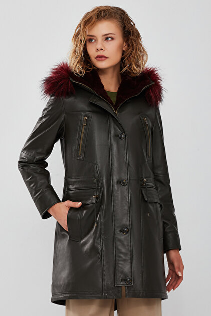 Derimod Celine Kadın Yeşil Kapüşonlu Kürklü Parka 23WGE5144R3