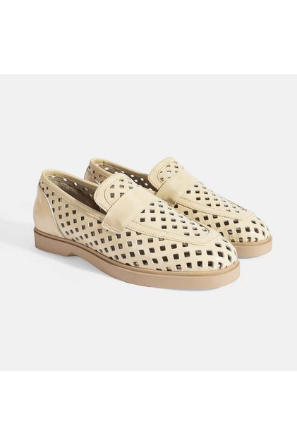Women's Beige Perforated Patent Leather Loafer