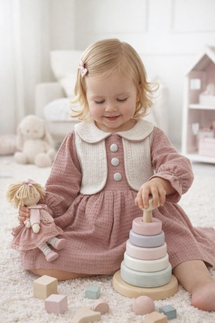 Eid Holiday Baby Girl Kids Dress Waffle Woven Bebe Collar Buttoned 2015