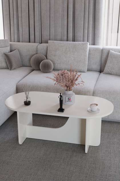 Liora Bej Oval Orta Sehpa – 104*54cm Minimal Modern Tasarım