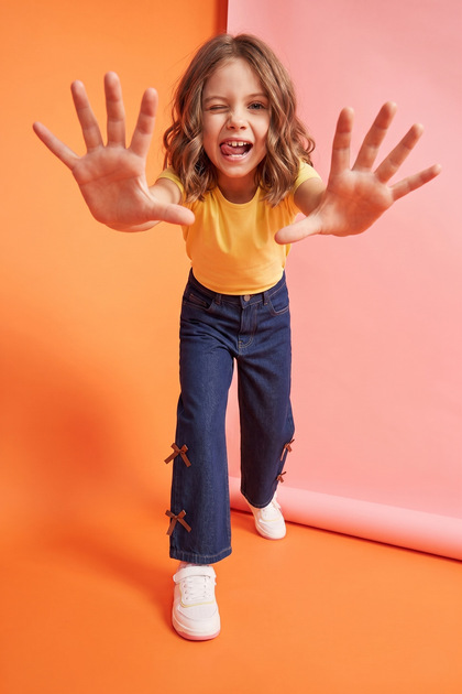 Girls' Palazzo Trousers with Ribbon Detail