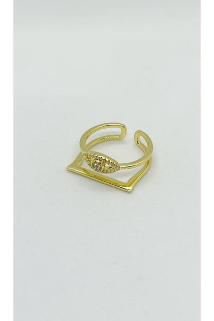Geometry Shine – Geometric Adjustable Ring with Gold Drop Stone