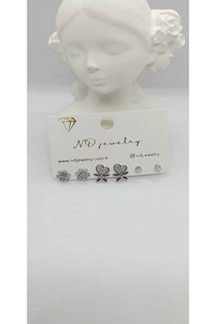 Silver Color Heart and Flower Earrings Set