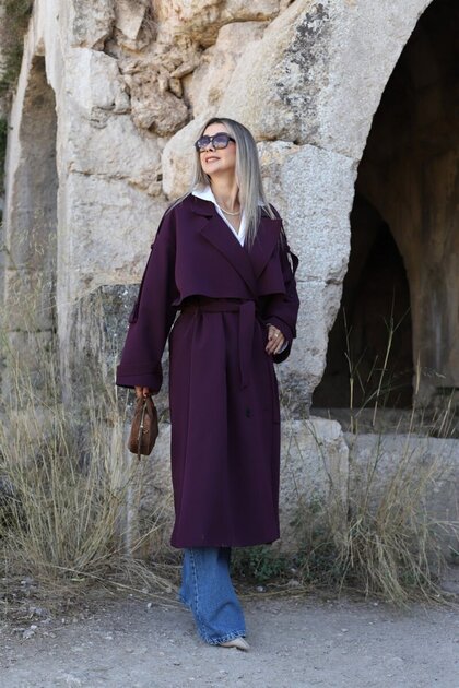 Burgundy Standard Size Polyviscose Trench Coat