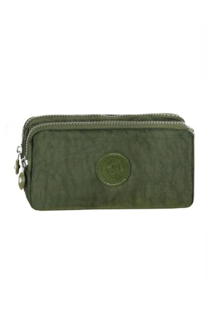 Crinkle Fabric Double Compartment Green Pen Holder, Pen Case